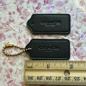 Coach Black Leather Double Tag Keychain with Gold Ball Chain